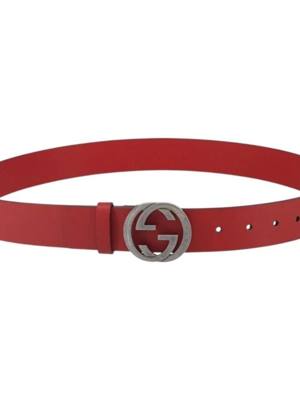 GUCCI Interlocking G Belt Leather 42.9" Red Silver - Picture 1 of 11